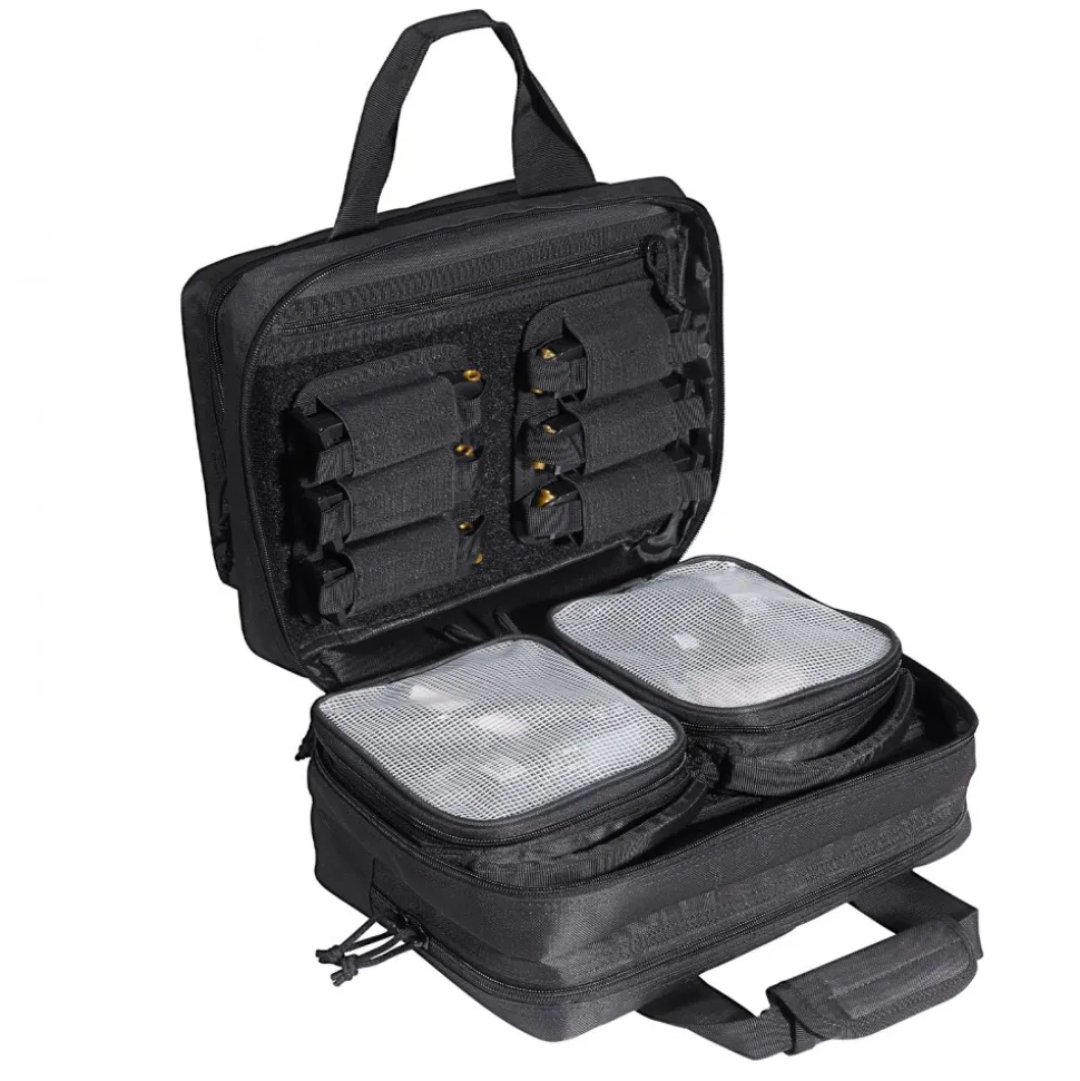 VEVOR Range Bag for 2 Pistols, Tactical Gun Bag with 2 Built-in Removable Pistol Bags & 6 Detachable Magazines, Gun Range Bag for Outdoor Hunting Shooting, Lockable Carrying Handgun Bag Case, Black