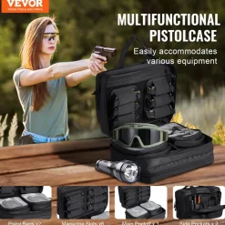 VEVOR Range Bag for 2 Pistols, Tactical Gun Bag with 2 Built-in Removable Pistol Bags & 6 Detachable Magazines, Gun Range Bag for Outdoor Hunting Shooting, Lockable Carrying Handgun Bag Case, Black