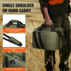 VEVOR Range Bag for 2 Pistols, Tactical Gun Bag with 2 Built-in Removable Pistol Bags & 6 Detachable Magazines, Gun Range Bag for Outdoor Hunting Shooting, Lockable Carrying Handgun Bag Case, Green