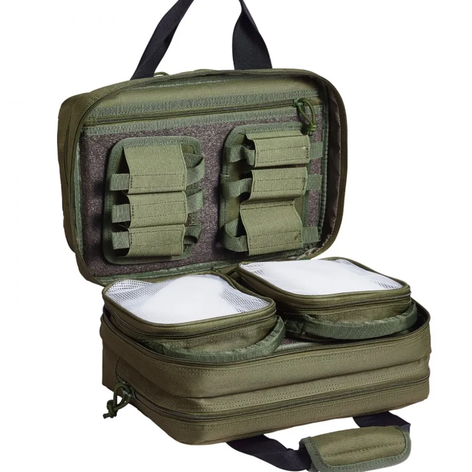 VEVOR Range Bag for 2 Pistols, Tactical Gun Bag with 2 Built-in Removable Pistol Bags & 6 Detachable Magazines, Gun Range Bag for Outdoor Hunting Shooting, Lockable Carrying Handgun Bag Case, Green