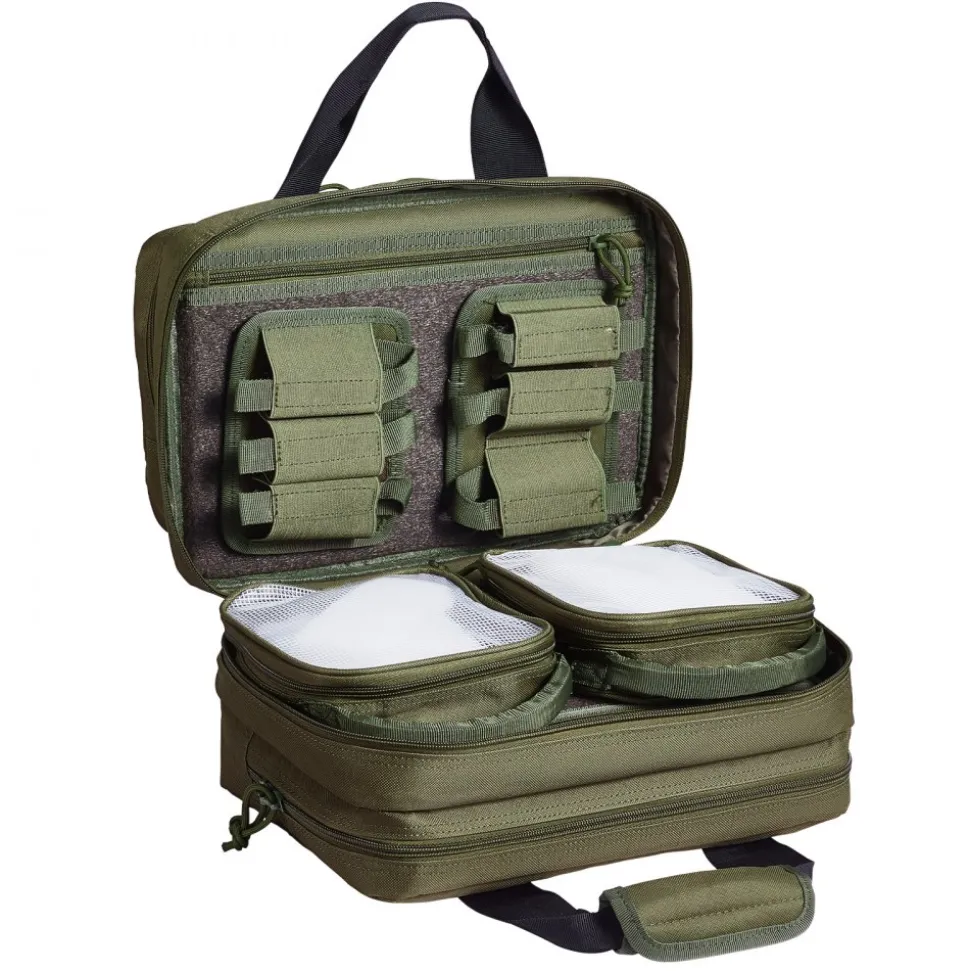 VEVOR Range Bag for 2 Pistols, Tactical Gun Bag with 2 Built-in Removable Pistol Bags & 6 Detachable Magazines, Gun Range Bag for Outdoor Hunting Shooting, Lockable Carrying Handgun Bag Case, Green