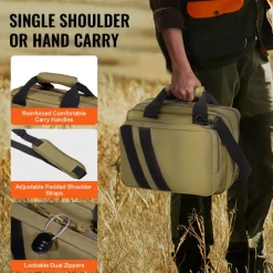 VEVOR Range Bag for 2 Pistols, Tactical Gun Bag with 2 Built-in Removable Pistol Bags & 6 Detachable Magazines, Gun Range Bag for Outdoor Hunting Shooting, Lockable Carrying Handgun Bag Case, Brown