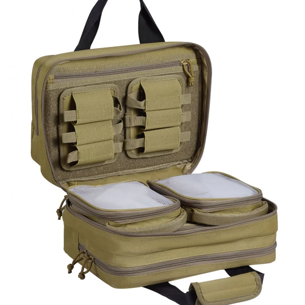 VEVOR Range Bag for 2 Pistols, Tactical Gun Bag with 2 Built-in Removable Pistol Bags & 6 Detachable Magazines, Gun Range Bag for Outdoor Hunting Shooting, Lockable Carrying Handgun Bag Case, Brown