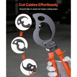 VEVOR Ratcheting Cable Cutter, Spring Steel Blades with PVC-Coated Handles, Quick-Release Button, Heavy Duty Ratchet Cable Wire Cutter for Cutting Copper & Aluminum Cables Up to 1000 MCM / 500 mm²