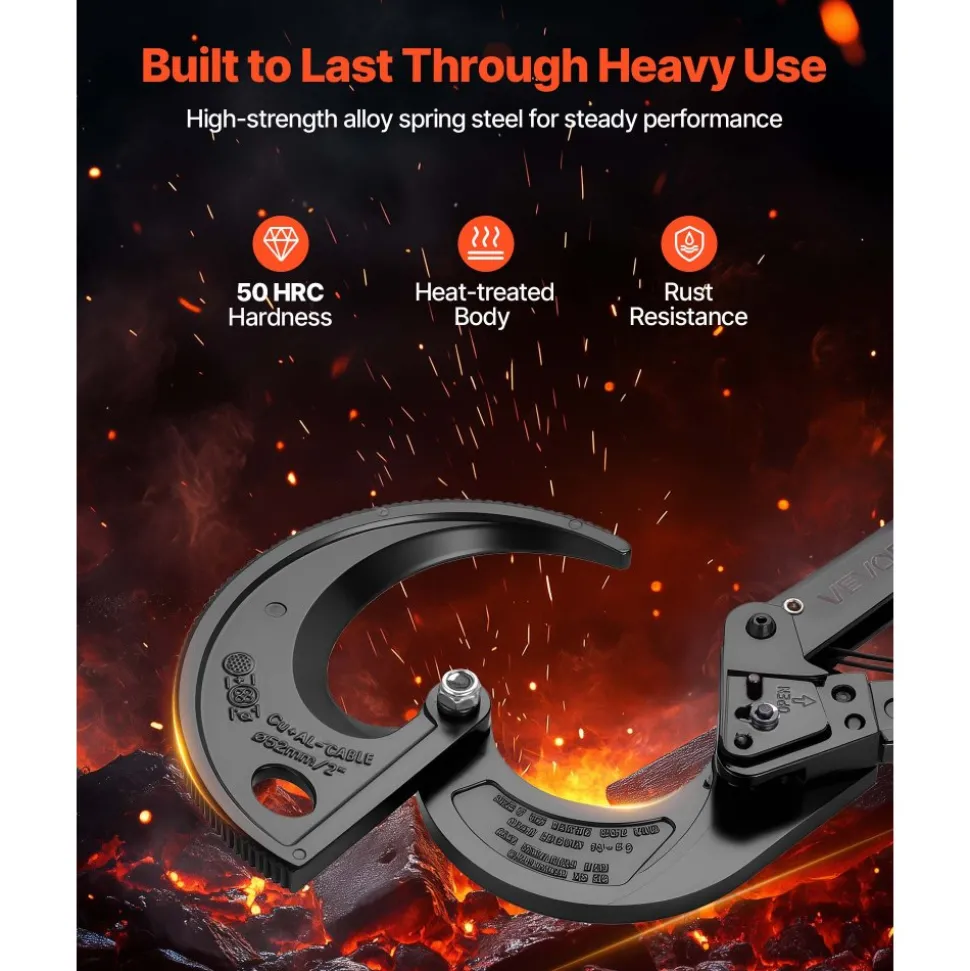 VEVOR Ratcheting Cable Cutter, Spring Steel Blades with Insulated Handles, Quick-Release Button, Heavy Duty Ratchet Cable Wire Cutter for Cutting Copper & Aluminum Cables Up to 800 MCM / 400 mm²