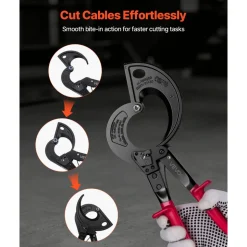 VEVOR Ratcheting Cable Cutter, Spring Steel Blades with Insulated Handles, Quick-Release Button, Heavy Duty Ratchet Cable Wire Cutter for Cutting Copper & Aluminum Cables Up to 800 MCM / 400 mm²