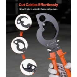 VEVOR Ratcheting Cable Cutter, Spring Steel Blades with PVC-Coated Handles, Quick-Release Button, Heavy Duty Ratchet Cable Wire Cutter for Cutting Copper & Aluminum Cables Up to 800 MCM / 400 mm²