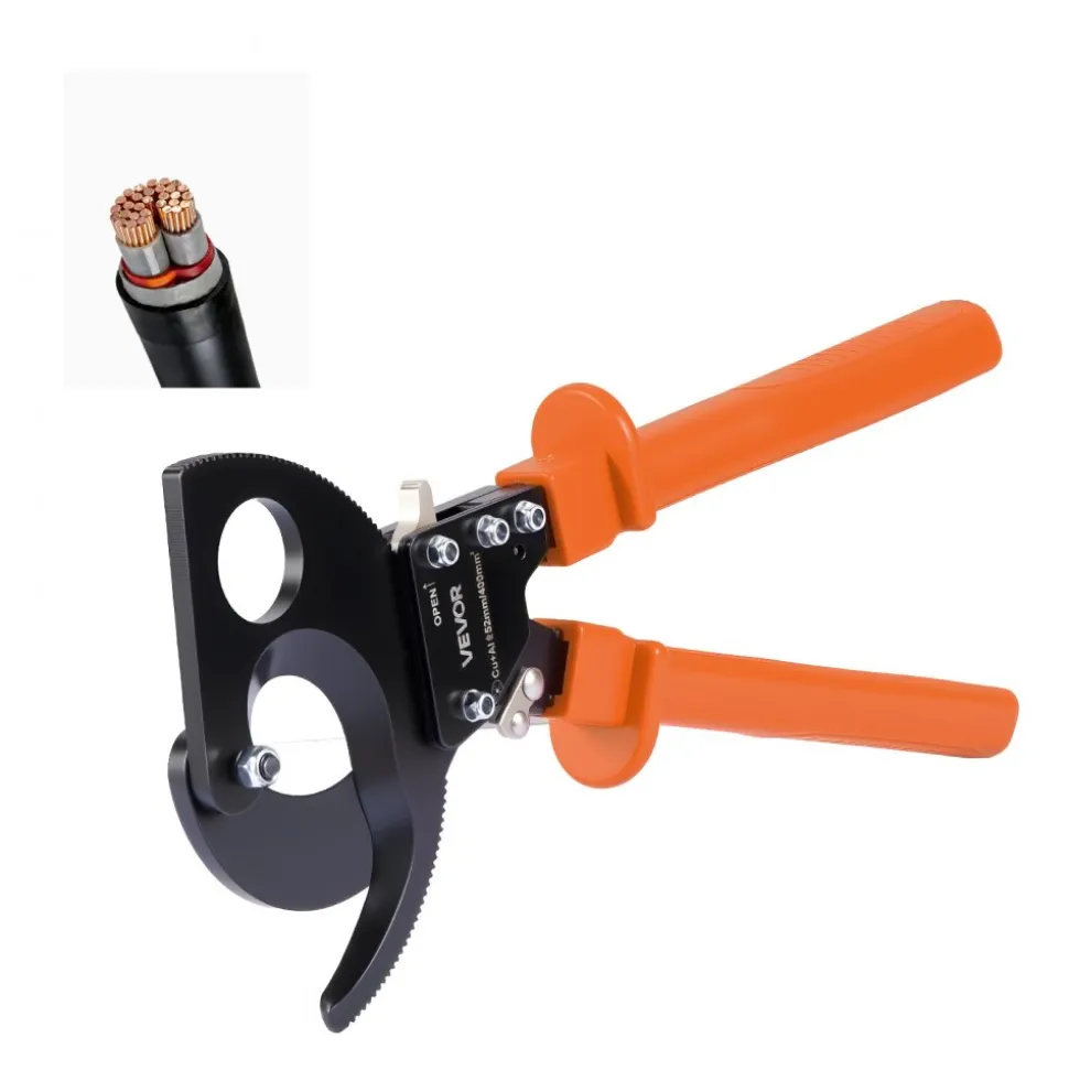 VEVOR Ratcheting Cable Cutter, Spring Steel Blades with PVC-Coated Handles, Quick-Release Button, Heavy Duty Ratchet Cable Wire Cutter for Cutting Copper & Aluminum Cables Up to 800 MCM / 400 mm²
