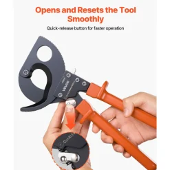VEVOR Ratcheting Cable Cutter, Spring Steel Blades with PVC-Coated Handles, Quick-Release Button, Heavy Duty Ratchet Cable Wire Cutter for Cutting Copper & Aluminum Cables Up to 800 MCM / 400 mm²
