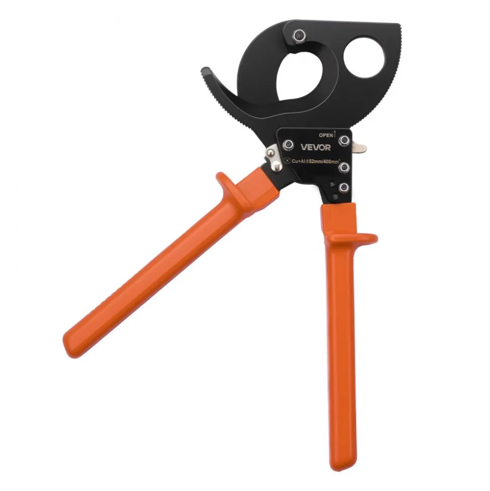 VEVOR Ratcheting Cable Cutter, Spring Steel Blades with PVC-Coated Handles, Quick-Release Button, Heavy Duty Ratchet Cable Wire Cutter for Cutting Copper & Aluminum Cables Up to 800 MCM / 400 mm²