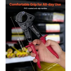 VEVOR Ratcheting Cable Cutter, Spring Steel Blades with PVC-Coated Handles, Quick-Release Button, Heavy Duty Ratchet Cable Wire Cutter for Cutting Copper & Aluminum Cables Up to 474 MCM / 240 mm²