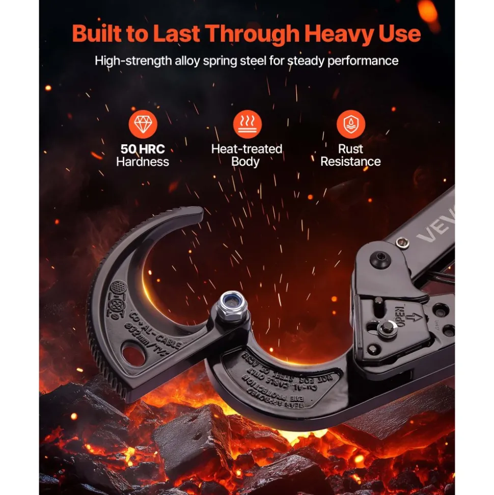 VEVOR Ratcheting Cable Cutter, Spring Steel Blades with PVC-Coated Handles, Quick-Release Button, Heavy Duty Ratchet Cable Wire Cutter for Cutting Copper & Aluminum Cables Up to 474 MCM / 240 mm²