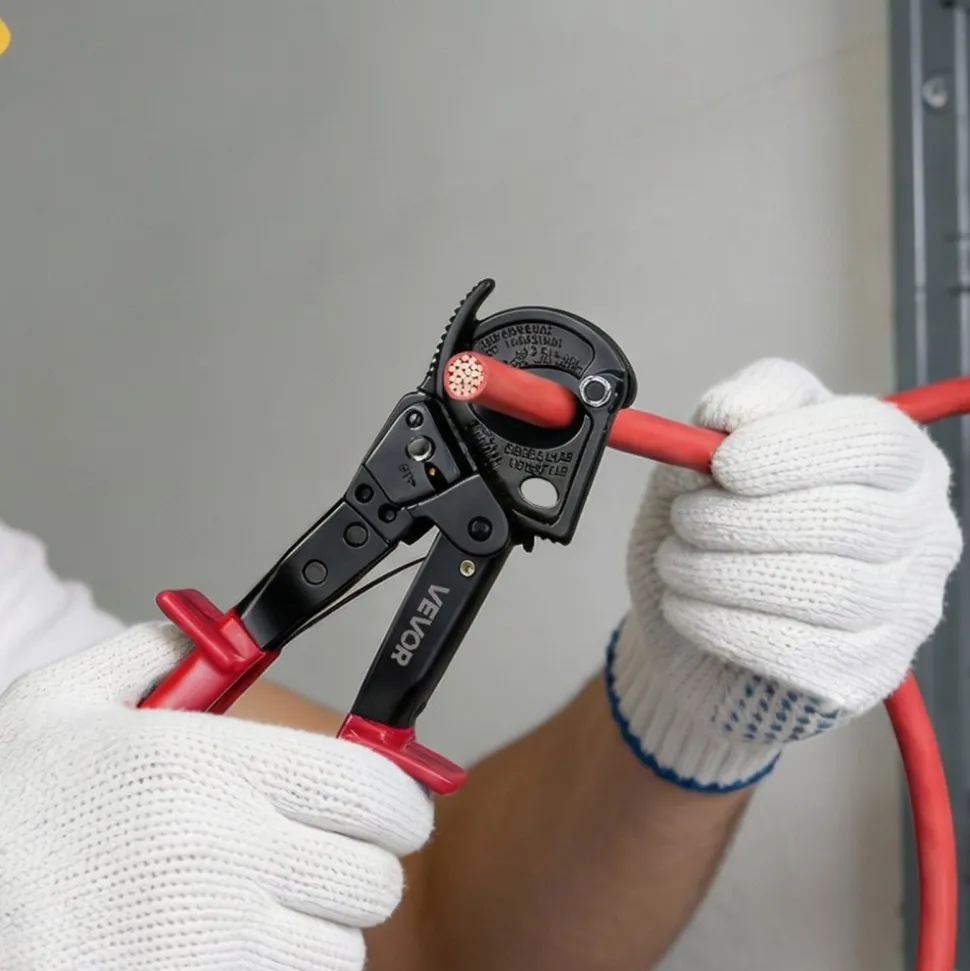 VEVOR Ratcheting Cable Cutter, Spring Steel Blades with PVC-Coated Handles, Quick-Release Button, Heavy Duty Ratchet Cable Wire Cutter for Cutting Copper & Aluminum Cables Up to 474 MCM / 240 mm²