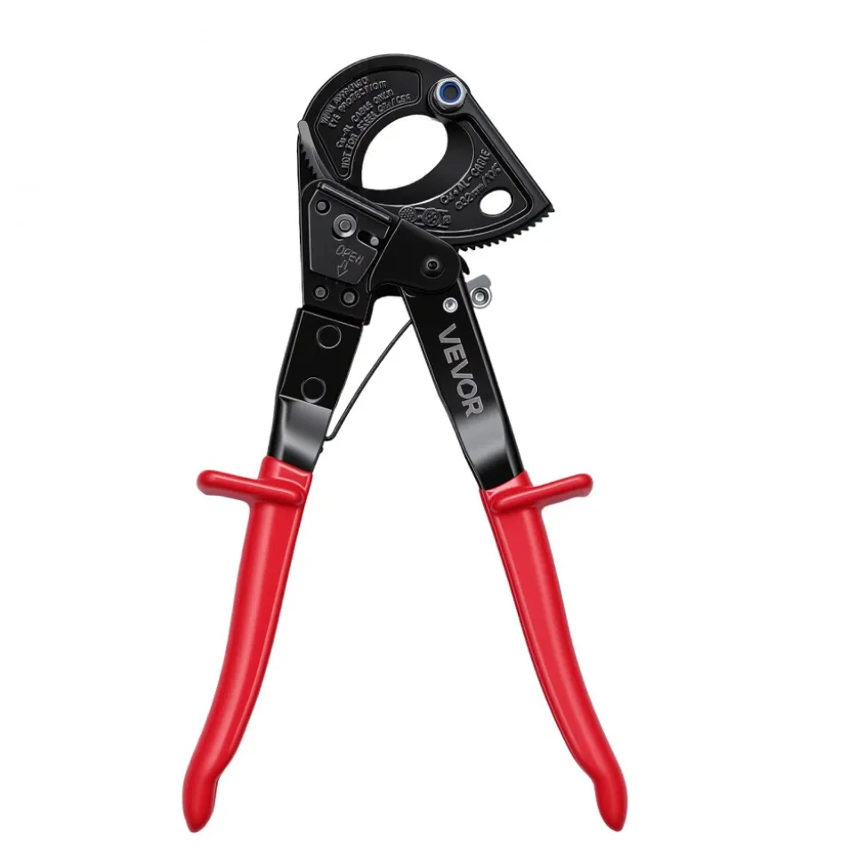 VEVOR Ratcheting Cable Cutter, Spring Steel Blades with PVC-Coated Handles, Quick-Release Button, Heavy Duty Ratchet Cable Wire Cutter for Cutting Copper & Aluminum Cables Up to 474 MCM / 240 mm²