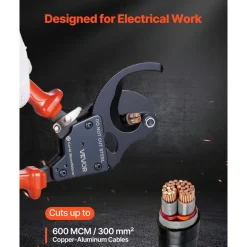 VEVOR Ratcheting Cable Cutter, Spring Steel Blades with PVC-Coated Handles, Quick-Release Button, Heavy Duty Ratchet Cable Wire Cutter for Cutting Copper & Aluminum Cables Up to 600 MCM / 300 mm²