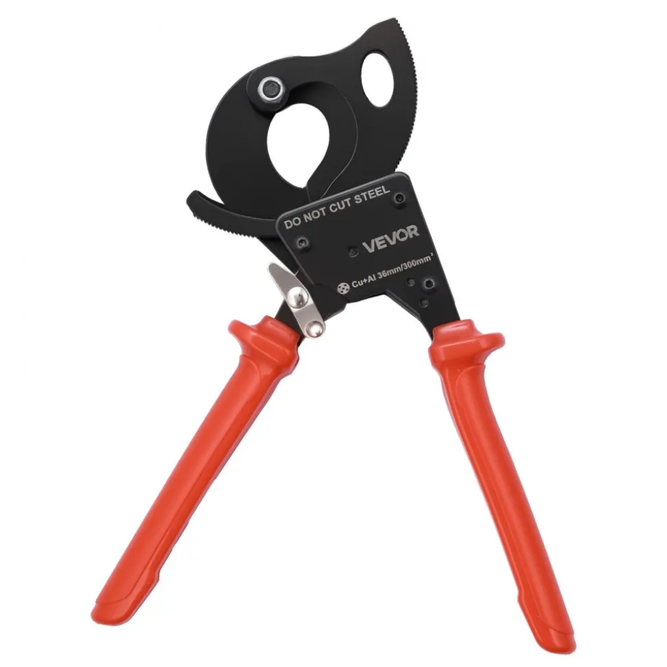 VEVOR Ratcheting Cable Cutter, Spring Steel Blades with PVC-Coated Handles, Quick-Release Button, Heavy Duty Ratchet Cable Wire Cutter for Cutting Copper & Aluminum Cables Up to 600 MCM / 300 mm²