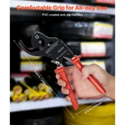 VEVOR Ratcheting Cable Cutter, Spring Steel Blades with PVC-Coated Handles, Quick-Release Button, Heavy Duty Ratchet Cable Wire Cutter for Cutting Copper & Aluminum Cables Up to 600 MCM / 300 mm²
