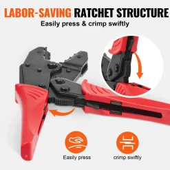 VEVOR Ratcheting Crimping Tool Set For Insulated Electrical Connectors AWG22-10 with Wire Stripper and 210pcs Heat Shrink Tubes Labor-Saving Ratcheting Wire Crimp Pliers