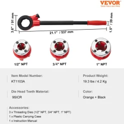 VEVOR Ratchet Pipe Threader Kit, 1/2