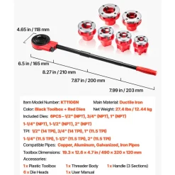 VEVOR Ratchet Pipe Threader Kit with 6 Dies, 1/2