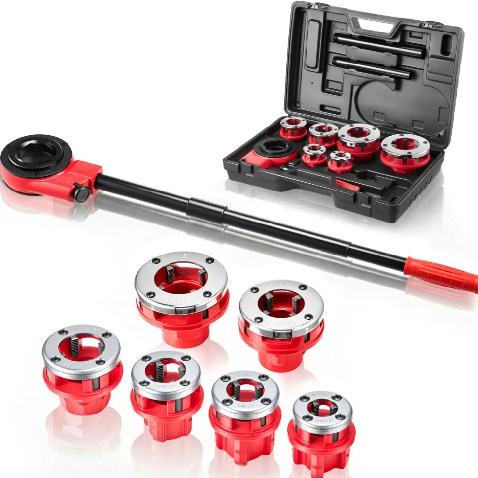 VEVOR Ratchet Pipe Threader Kit with 6 Dies, 1/2" NPT to 2" NPT Manual Ratcheting Pipe Threading Tool, Portable Pipes Threader Set with Toolbox for Plumbing Installation & Repair