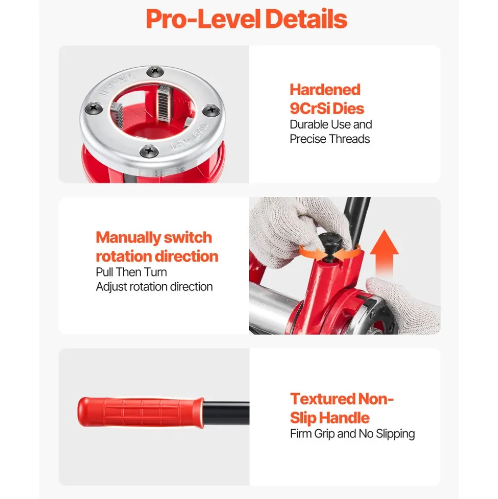 VEVOR Ratchet Pipe Threader Kit with 6 Dies, 1/2" NPT to 2" NPT Manual Ratcheting Pipe Threading Tool, Portable Pipes Threader Set with Toolbox for Plumbing Installation & Repair