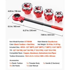 VEVOR Ratchet Pipe Threader Kit with 7 Dies, 3/8