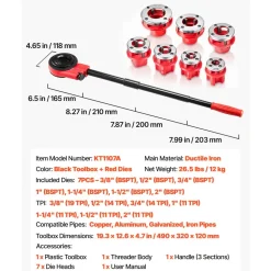 VEVOR Ratchet Pipe Threader Kit with 7 Dies, 3/8