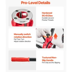 VEVOR Ratchet Pipe Threader Kit with 3 Dies, 1/2