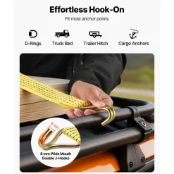 VEVOR Ratchet Straps, 2 in x 15 ft, Heavy Duty Tie Down Straps with Double J Hook, 5000 lbs Break Strength, Carry Bag, Tie Down Ratcheting for Moving, Trailers, Motorcycles, Kayaks, Car Roof, 6 Pack