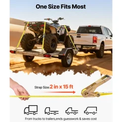 VEVOR Ratchet Straps, 2 in x 15 ft, Heavy Duty Tie Down Straps with Double J Hook, 5000 lbs Break Strength, Carry Bag, Tie Down Ratcheting for Moving, Trailers, Motorcycles, Kayaks, Car Roof, 6 Pack