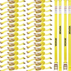 VEVOR Ratchet Straps, 2 in x 15 ft, 30 Pack E-Track Tie Down Straps, 4400 lbs Break Strength & 1460 lbs Rated Load, Tie Down Ratcheting for Moving, Trailers, Motorcycles, Kayaks, Car Roof, Yellow