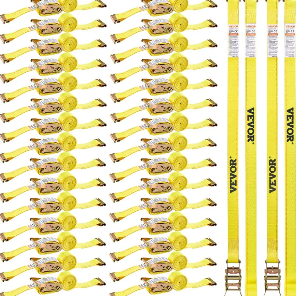 VEVOR Ratchet Straps, 2 in x 15 ft, 30 Pack E-Track Tie Down Straps, 4400 lbs Break Strength & 1460 lbs Rated Load, Tie Down Ratcheting for Moving, Trailers, Motorcycles, Kayaks, Car Roof, Yellow