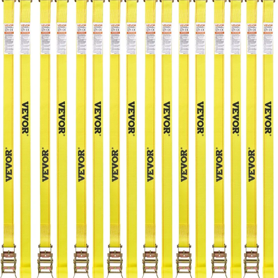 VEVOR Ratchet Straps, 2 in x 15 ft, 30 Pack E-Track Tie Down Straps, 4400 lbs Break Strength & 1460 lbs Rated Load, Tie Down Ratcheting for Moving, Trailers, Motorcycles, Kayaks, Car Roof, Yellow