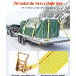 VEVOR Ratchet Straps, 2 in x 15 ft, 30 Pack E-Track Tie Down Straps, 4400 lbs Break Strength & 1460 lbs Rated Load, Tie Down Ratcheting for Moving, Trailers, Motorcycles, Kayaks, Car Roof, Yellow