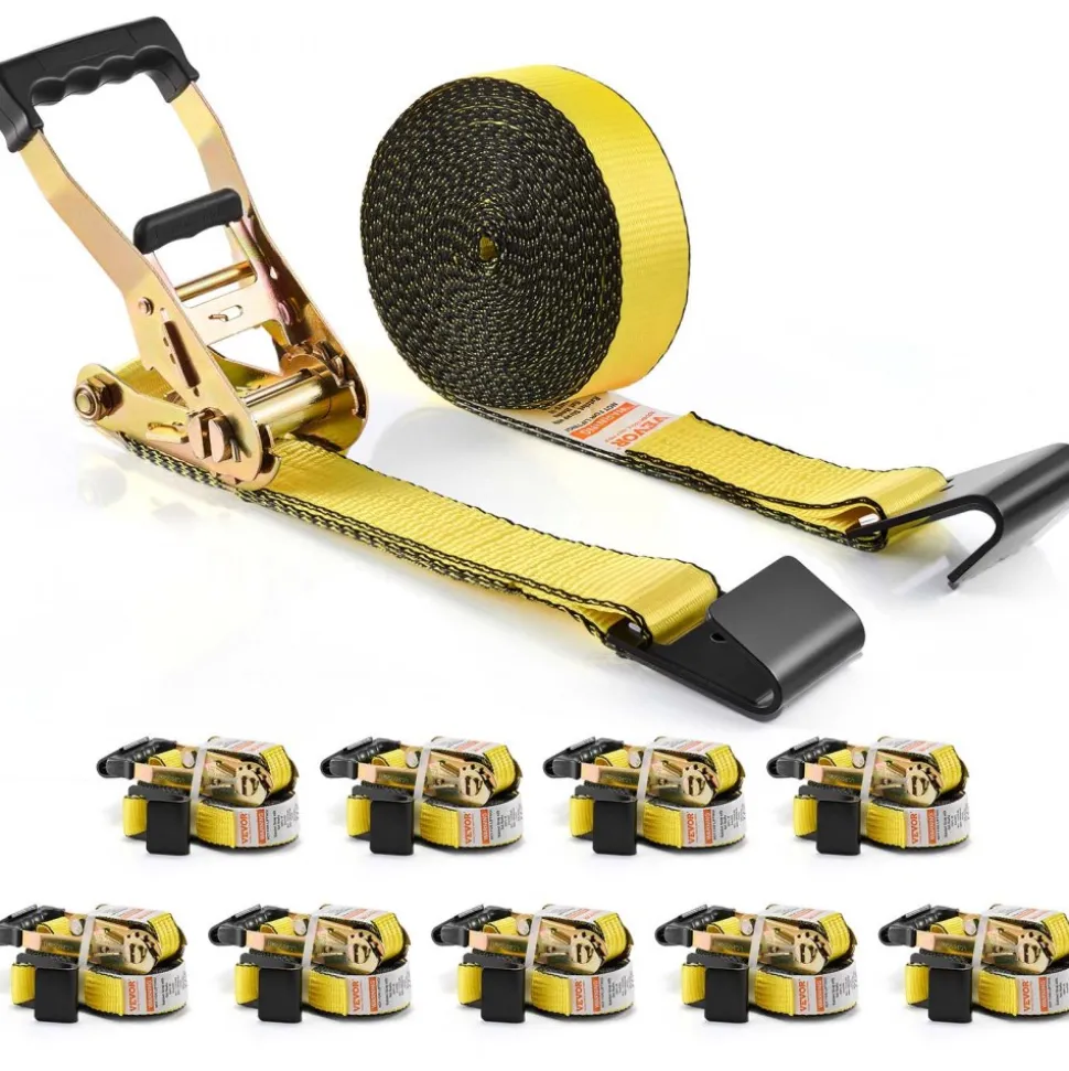VEVOR Ratchet Tie Down Straps (10PK), 10000 lb Break Strength, Endless Ratchet with 10 Premium 2" x 30' Tie Downs Heavy Duty, Track Spring Fittings for Moving Securing Cargo, Appliances, Motorcycle