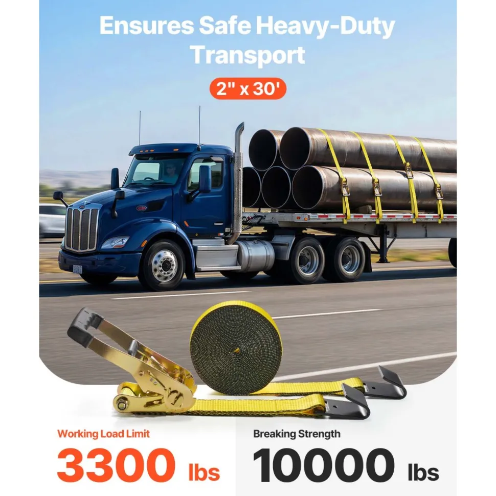 VEVOR Ratchet Tie Down Straps (10PK), 10000 lb Break Strength, Endless Ratchet with 10 Premium 2" x 30' Tie Downs Heavy Duty, Track Spring Fittings for Moving Securing Cargo, Appliances, Motorcycle