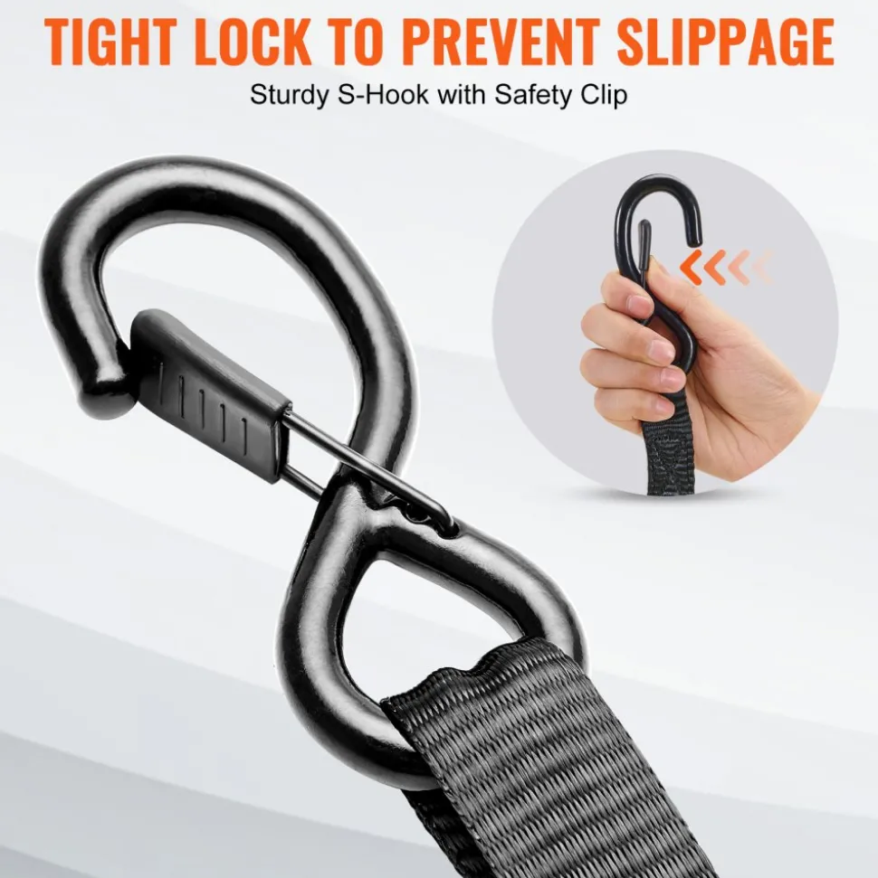 VEVOR Ratchet Tie Down Straps (4PK), 2200 lb Max Break Strength, Includes 4 Premium 1" x 15' Rachet Tie Downs with Padded Handles, for Moving Securing Cargo, Appliances, Lawn Equipment, Motorcycle