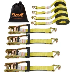 VEVOR Ratchet Tie Down Straps (4PK), 10000 lb Break Strength, Double J Hook Includes 4 Premium 2" x 27' Rachet Tie Downs with Padded Handles, for Moving Securing Cargo, Appliances, Lawn Equipment