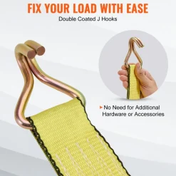 VEVOR Ratchet Tie Down Straps (4PK), 10000 lb Break Strength, Double J Hook Includes 4 Premium 2