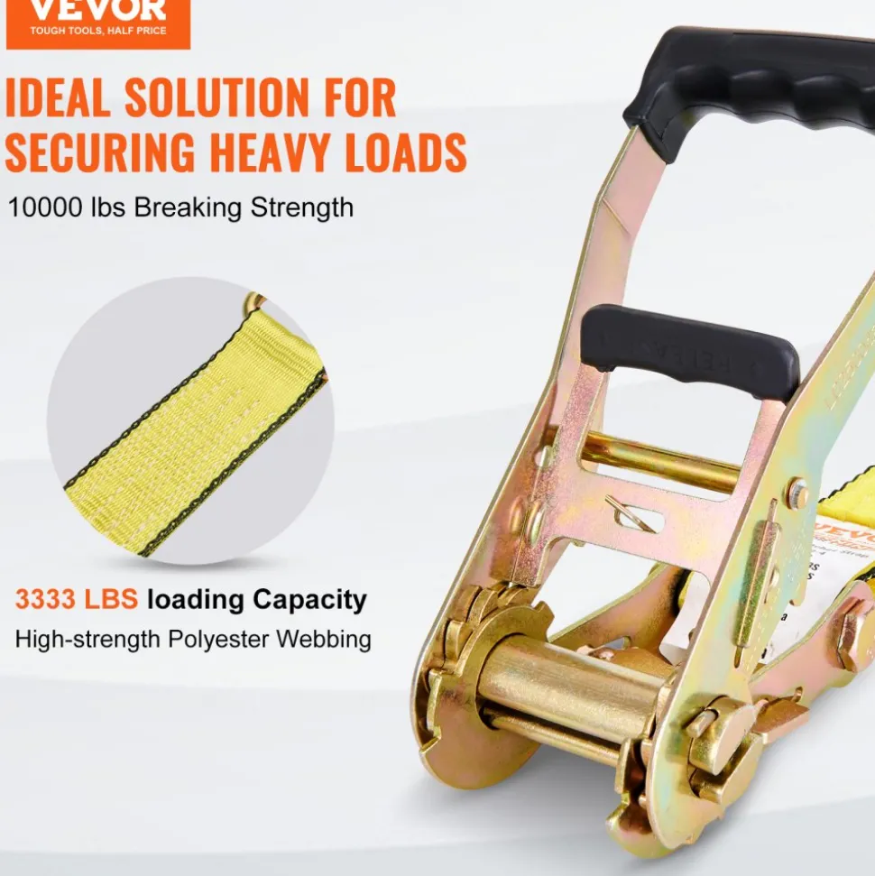 VEVOR Ratchet Tie Down Straps (4PK), 10000 lb Break Strength, Double J Hook Includes 4 Premium 2" x 27' Rachet Tie Downs with Padded Handles, for Moving Securing Cargo, Appliances, Lawn Equipment
