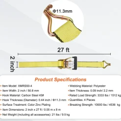 VEVOR Ratchet Tie Down Straps (4PK), 10000 lb Break Strength, Double J Hook Includes 4 Premium 2
