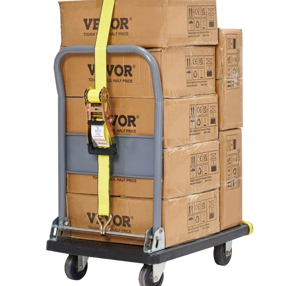 VEVOR Ratchet Tie Down Straps (4PK), 5000 lb Break Strength, Double J Hook Includes 4 Premium 2" x 15' Rachet Tie Downs with Padded Handles, for Moving Securing Cargo, Appliances, Lawn Equipment