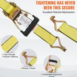 VEVOR Ratchet Tie Down Straps (4PK), 5000 lb Break Strength, Double J Hook Includes 4 Premium 2