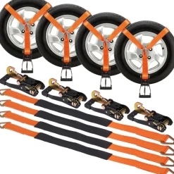 VEVOR Ratchet Tie Down Straps Kit, 2" x 120" Tire Straps, 5512 LBS Working Load, 11023 LBS Breaking Strength, Car Tie Down Straps with Snap Hooks for Passenger Car, Truck, Trailer, 4-Pack