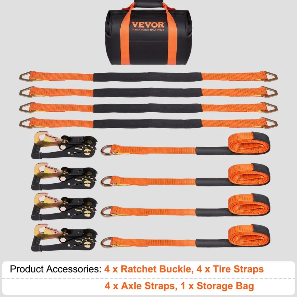 VEVOR Ratchet Tie Down Straps Kit, 2" x 120" Tire Straps, 5512 LBS Working Load, 11023 LBS Breaking Strength, Car Tie Down Straps with Snap Hooks for Passenger Car, Truck, Trailer, 4-Pack
