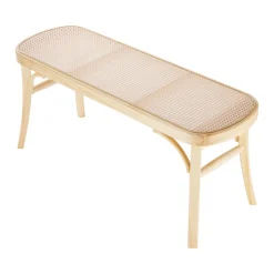 VEVOR Rattan Bench, 43.3" Wooden Rattan Bench, Entrywway Bench with Oak Wood Legs, Bedroom End of Bed Boho Bench with Hand Woven Rattan, for Living Room, Kitchen