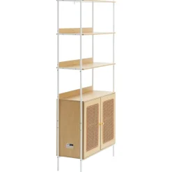 VEVOR Rattan Bookshelf, Ladder Shelf with 2 Doors, Rectangle Freestanding Open Storage Bookcase Rack Organizer, Storage Display Shelves Ideal for Library, Meeting Room, Office, Study, Natural