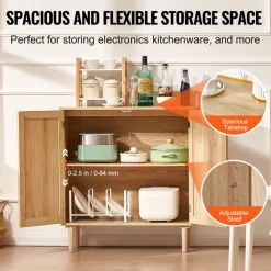 VEVOR Rattan Cabinet, Rattan Storage Cabinet with 2 Magnetic Doors and Adjustable Shelves, Sideboard Buffet Cabinet for Hallway, Entryway, Living Room, or Kitchen, Natural
