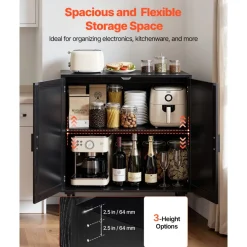 VEVOR Rattan Cabinet, Rattan Storage Cabinet with 2 Magnetic Doors and Adjustable Shelves, Accent Sideboard Buffet with Wooden Legs & Power Cord Hole for Hallway, Entryway, Living Room, Kitchen, Black